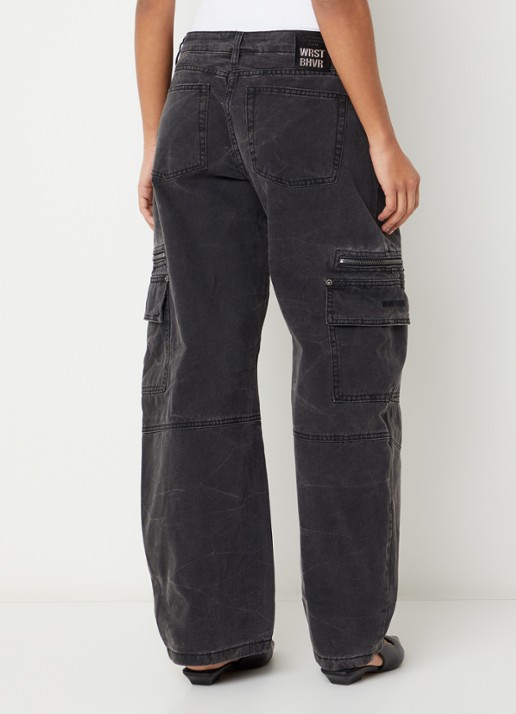 WRSTBHVR Kalia low waist wide leg jeans met gekleurde wassing - achterkant 5 zwart