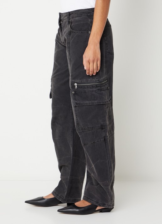 WRSTBHVR Kalia low waist wide leg jeans met gekleurde wassing - detail 4 zwart