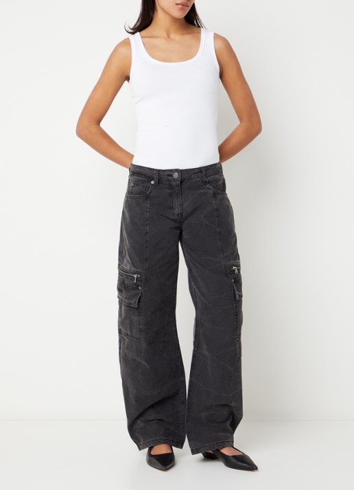WRSTBHVR Kalia low waist wide leg jeans met gekleurde wassing - voorkant 2 zwart