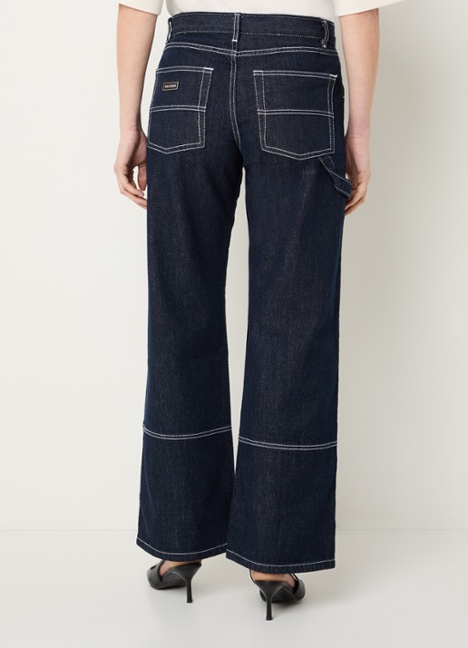 WRSTBHVR Leandra mid waist wide leg jeans met donkere wassing - achterkant 2 indigo