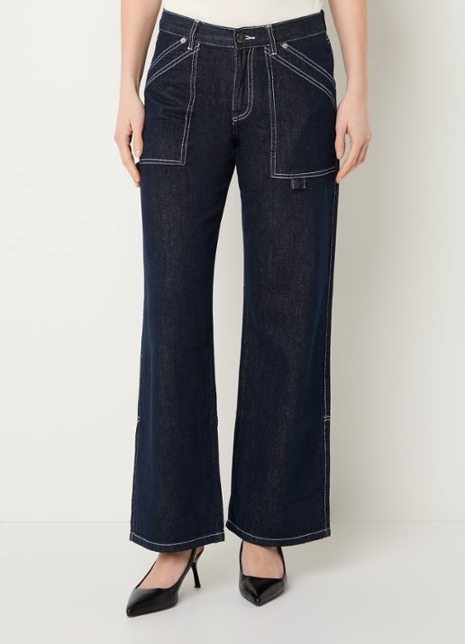 WRSTBHVR Leandra mid waist wide leg jeans met donkere wassing