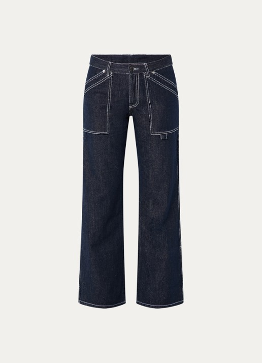 WRSTBHVR Leandra mid waist wide leg jeans met donkere wassing - voorkant 3 indigo