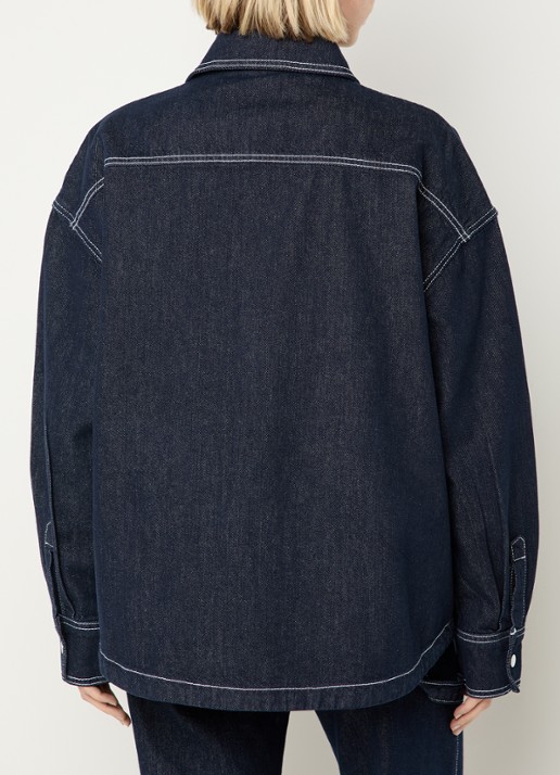 WRSTBHVR Leandra oversized blouse van denim met steekzakken - achterkant donkerblauw