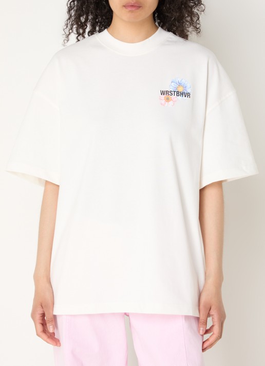 WRSTBHVR Olin T-shirt met logo- en backprint - achterkant 3 gebroken wit
