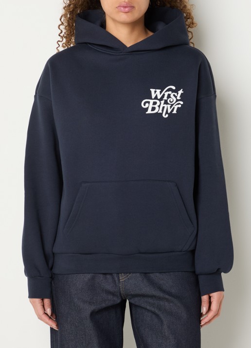 WRSTBHVR Reen oversized hoodie met logo- en backprint - achterkant donkerblauw