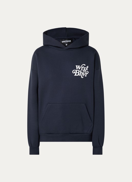 WRSTBHVR Reen oversized hoodie met logo- en backprint - voorkant 2 donkerblauw