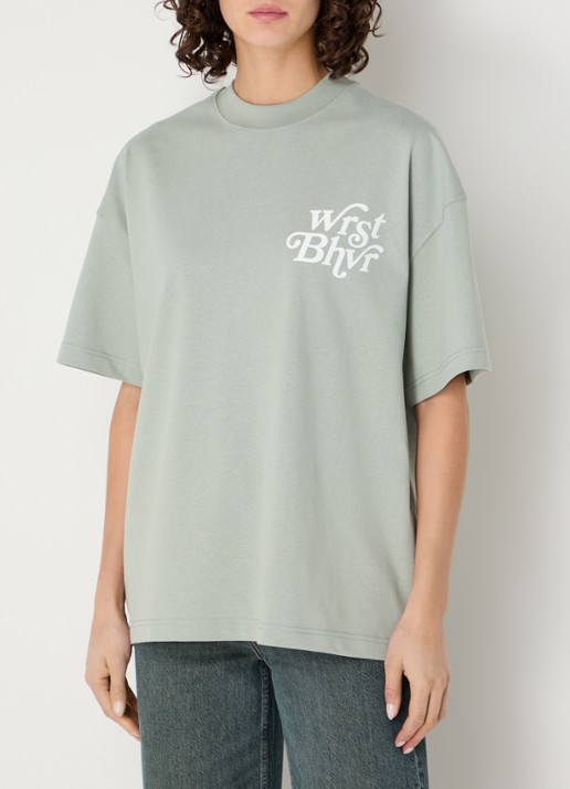 WRSTBHVR Reen T-shirt met logo- en backprint - achterkant 3 lindegroen