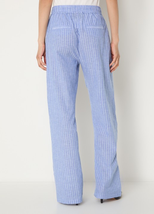 WRSTBHVR Tavina high waist straight fit broek in linnenblend - achterkant blauwgrijs