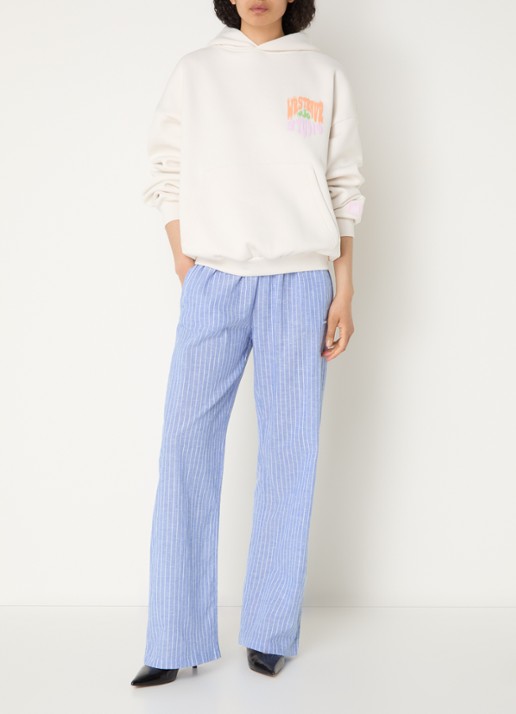 WRSTBHVR Tavina high waist straight fit broek in linnenblend - voorkant 3 blauwgrijs