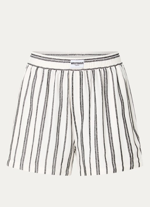 WRSTBHVR Tavina high waist straight fit korte broek met streepprint - voorkant wit