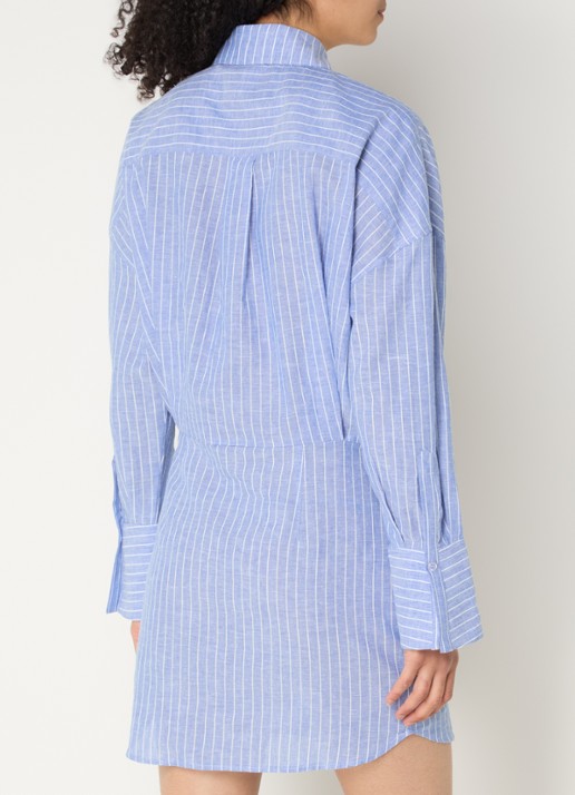 WRSTBHVR Tavina mini blousejurk in linnenblend - achterkant 4 staalblauw