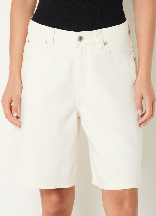 WRSTBHVR Yumi high waist wide leg korte broek van denim - detail 4 gebroken wit
