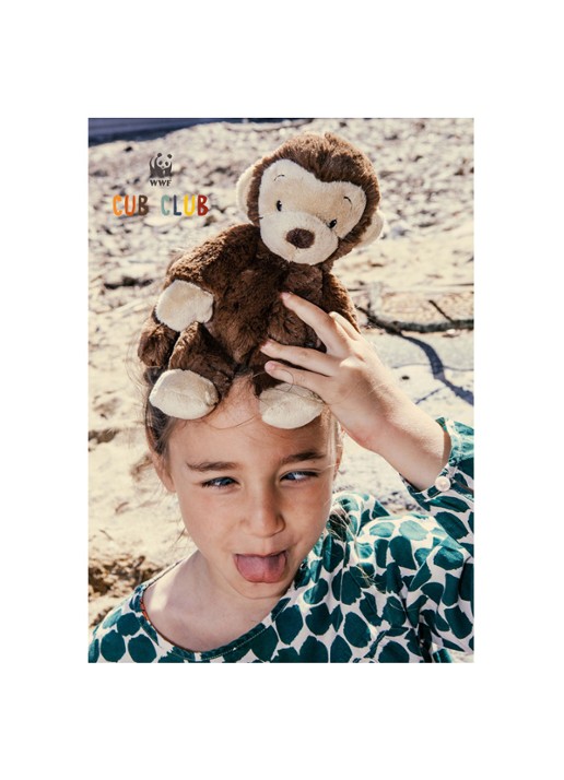 WWF Mago aap knuffel 23 cm - voorkant 2 bruin