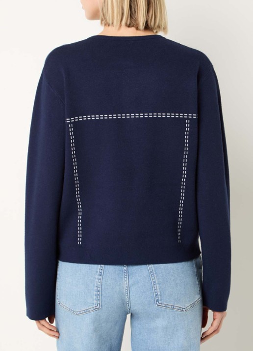 Xandres Alania fijngebreid vest met ingebreide print - achterkant donkerblauw
