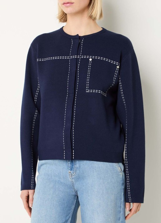 Xandres Alania fijngebreid vest met ingebreide print - detail 4 donkerblauw