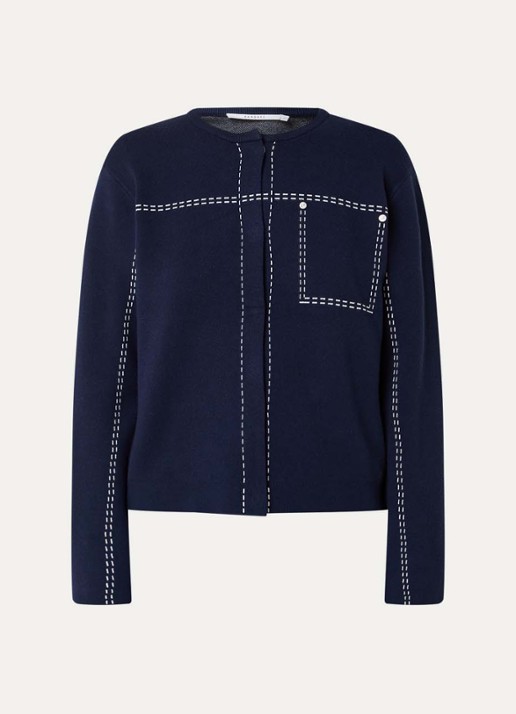 Xandres Alania fijngebreid vest met ingebreide print - voorkant 2 donkerblauw