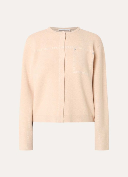 Xandres Alania fijngebreid vest met print - voorkant 3 creme