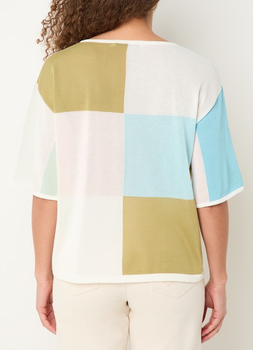 Xandres Aliena fijngebreide trui met colour blocking - achterkant 4 mosgroen