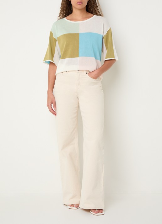 Xandres Aliena fijngebreide trui met colour blocking - voorkant 2 mosgroen