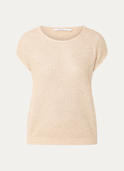 Xandres Amara grofgebreide trui met pailletten - voorkant beige