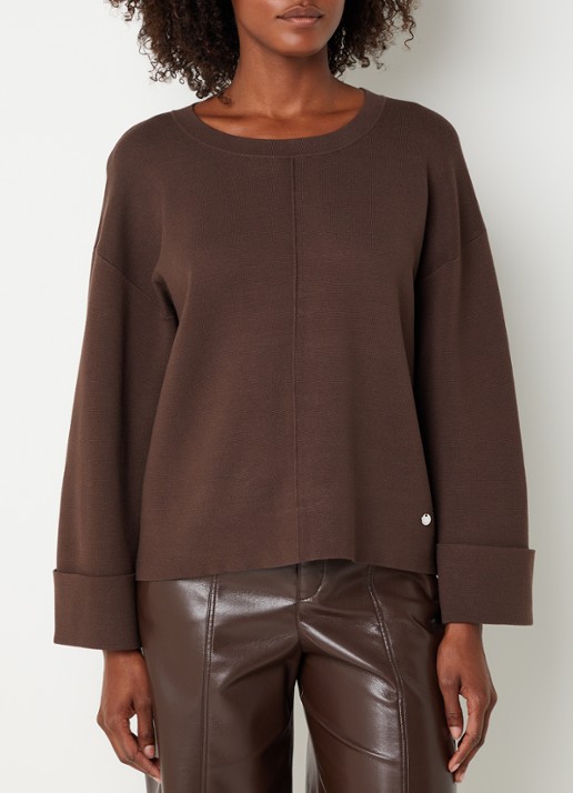Xandres Annalisa sweater met ronde hals - detail 2 donkerbruin