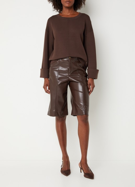 Xandres Annalisa sweater met ronde hals - voorkant 4 donkerbruin