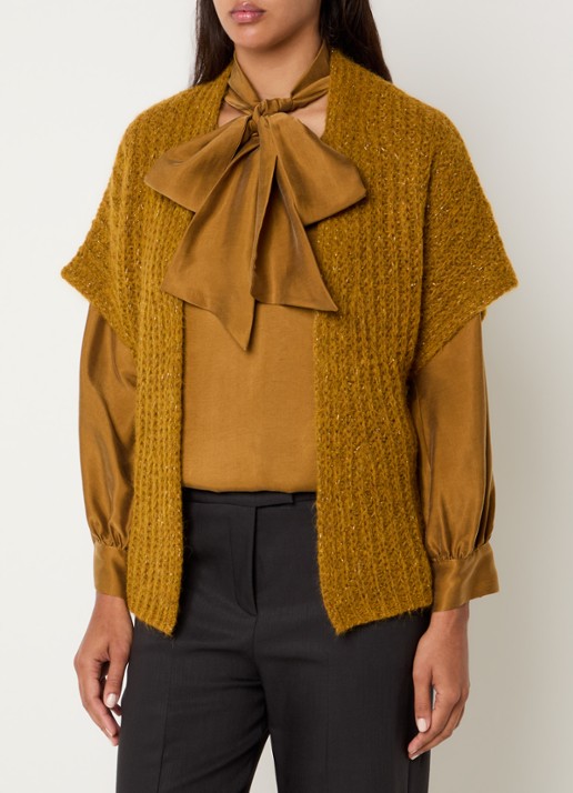 Xandres Bernadine grofgebreid openvallend vest in alpaca wolblend met lurex
