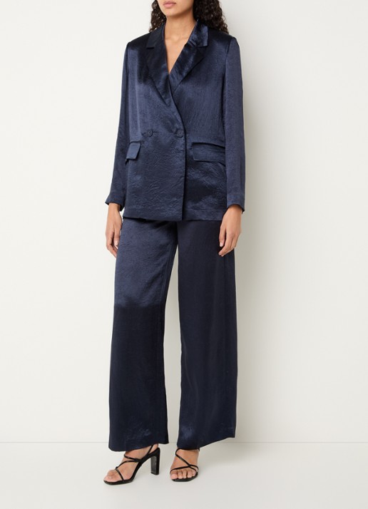 Xandres Bilia double-breasted blazer met klepzakken en metallic finish - voorkant 3 donkerblauw