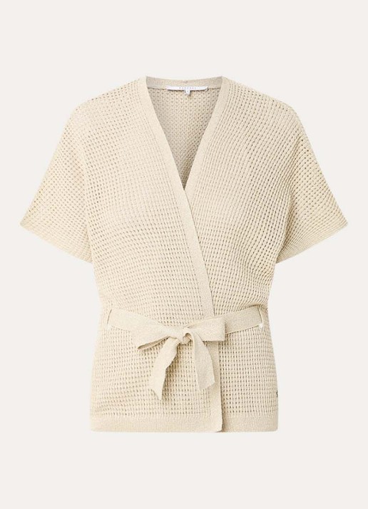Xandres Binta grofgebreid gilet met lurex en strikceintuur - voorkant 3 lindegroen