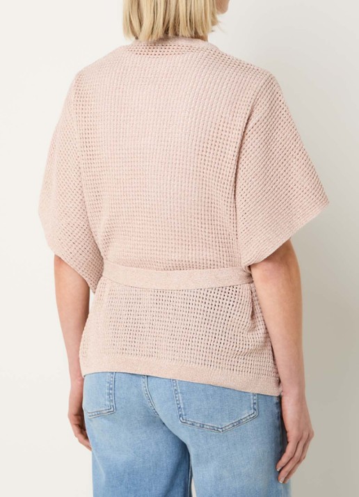 Xandres Binta grofgebreid gilet met lurex en strikceintuur - achterkant oudroze