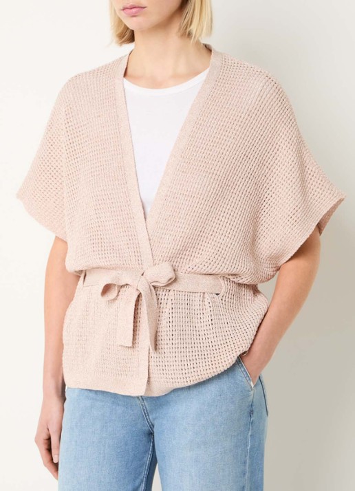 Xandres Binta grofgebreid gilet met lurex en strikceintuur