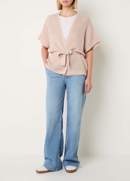 Xandres Binta grofgebreid gilet met lurex en strikceintuur - voorkant 4 oudroze