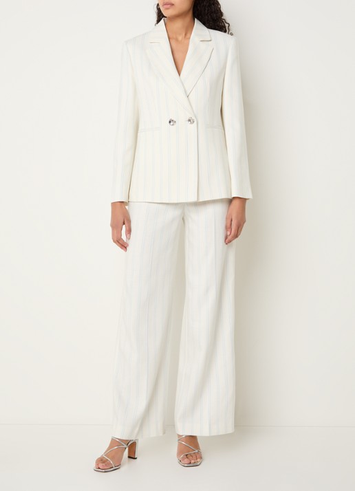 Xandres Blisso double-breasted blazer met krijtstreep - voorkant 2 gebroken wit