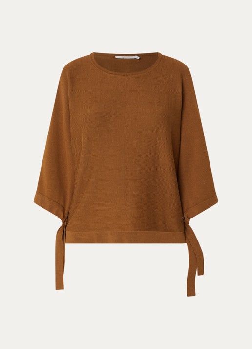 Xandres Fijngebreide pullover met ronde hals - voorkant cognac