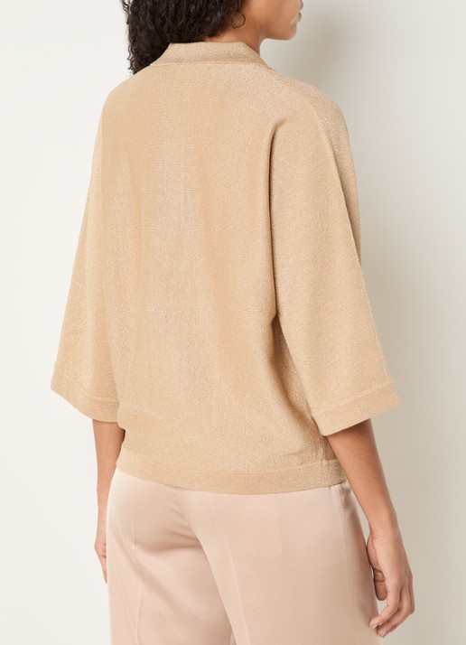 Xandres Fijngebreide top met polokraag en lurex - achterkant 2 camel