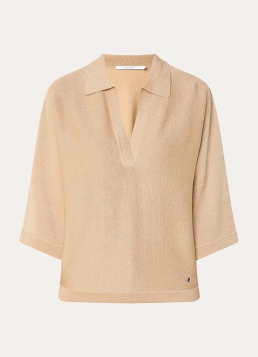 Xandres Fijngebreide top met polokraag en lurex - voorkant 3 camel