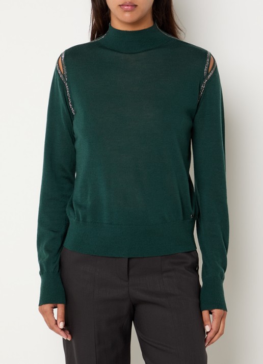 Xandres Galega fijngebreide trui van wol met cut-out detail en strass