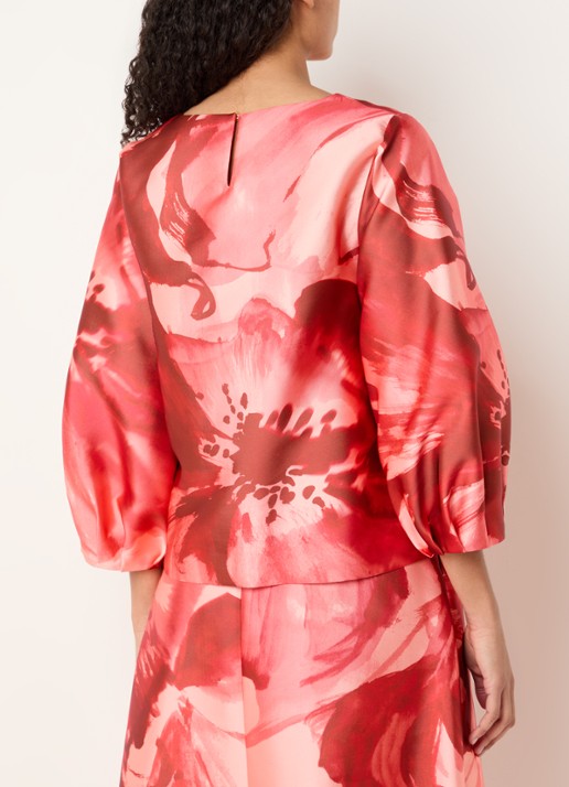 Xandres Hanzie tuniek met pofmouw en bloemenprint - achterkant 4 rood
