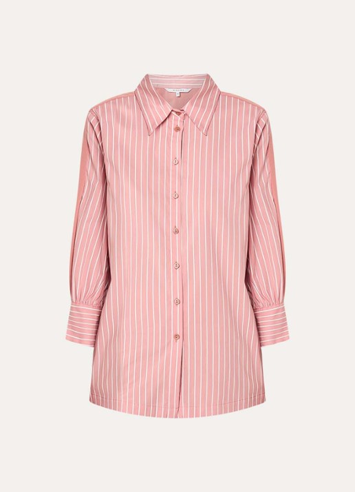 Xandres Hatriena blouse met streepprint - voorkant koraal
