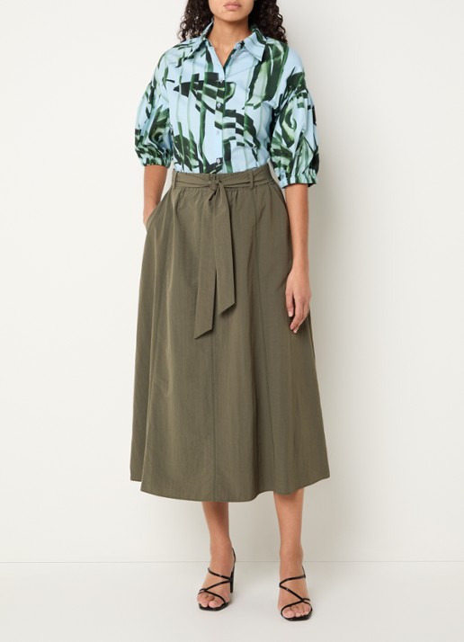 Xandres Hebad blouse met bloemenprint en pofmouw - voorkant 3 blauwgrijs