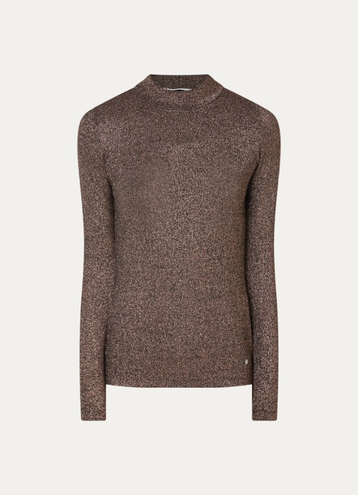 Xandres Hellas fijngebreide top met lurex - voorkant 2 bruin