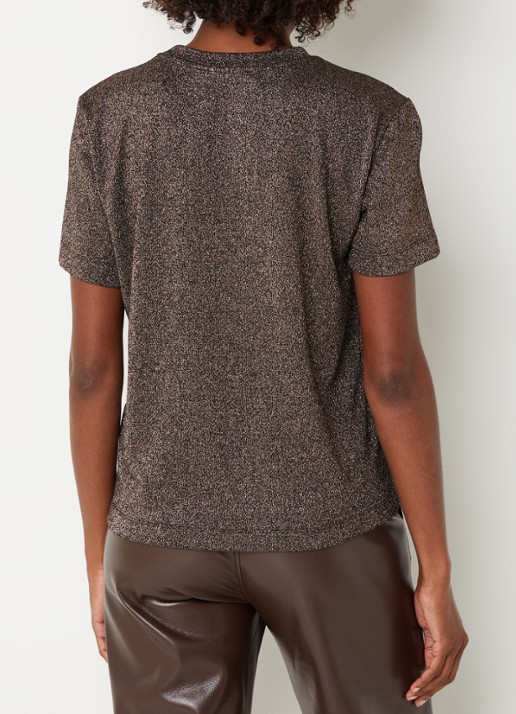 Xandres Helle top met lurex en stretch - achterkant bruin