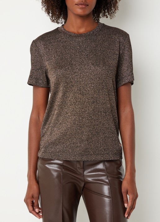 Xandres Helle top met lurex en stretch - detail 2 bruin