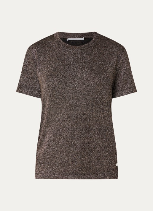 Xandres Helle top met lurex en stretch - voorkant 3 bruin