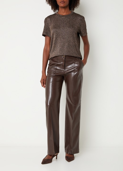 Xandres Helle top met lurex en stretch - voorkant 4 bruin