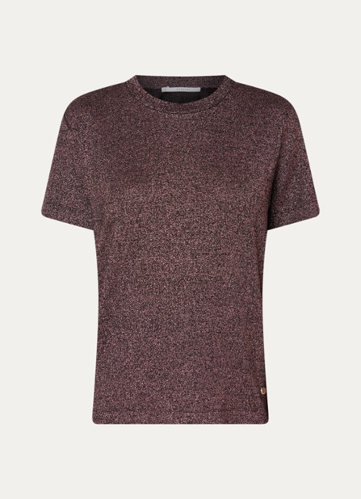Xandres Helle top met lurex en stretch - voorkant aubergine