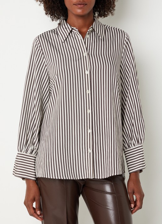 Xandres Heloisa blouse met streepprint - detail 3 donkerbruin