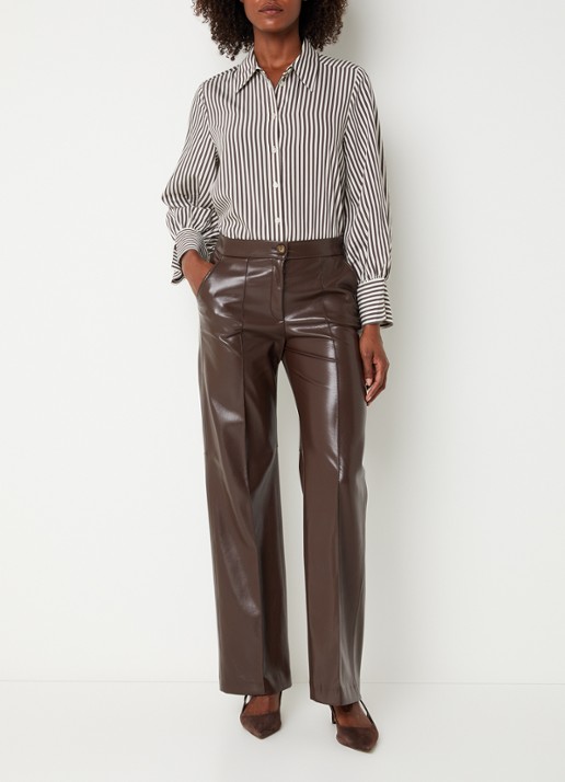 Xandres Heloisa blouse met streepprint - voorkant 2 donkerbruin