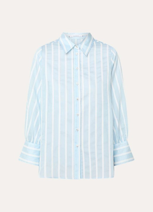 Xandres Heloisa semi-transparante blouse met streepprint - voorkant 2 lichtblauw