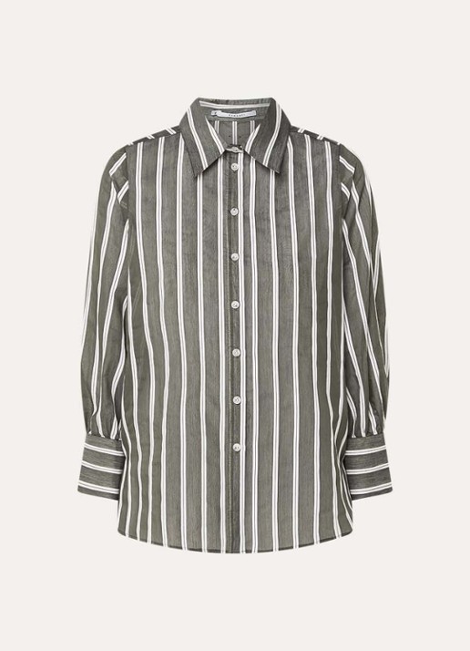 Xandres Heloisa semi-transparante blouse met streepprint - voorkant 2 bronsgroen